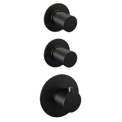 Regendoucheset Inbouw Brauer Black Carving Thermostatisch 30cm met Wandarm, Glijstang en Handdouche 3-Standen Losse Stopkranen Mat Zwart