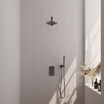 Regendoucheset Inbouw Brauer Gunmetal Edition Thermostatisch 30cm met 3-Weg Omstelling, Plafondarm en 3-Standen Handdouche Geborsteld Gunmetal