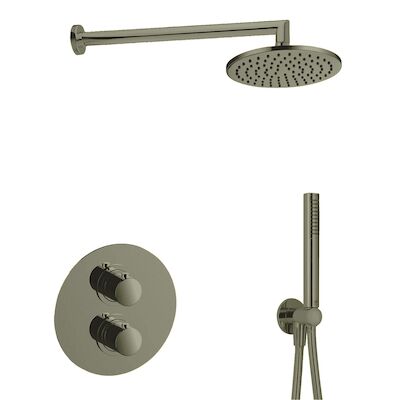 Regendoucheset Inbouw Salenzi Giro R Muur Uitloop Gegalvaniseerd Messing Zwart Chroom 20 cm OP=OP