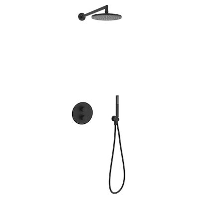 Regendoucheset Inbouw Salenzi Giro R Muur Uitloop Gepoedercoat Messing Mat Zwart 30 cm OP=OP