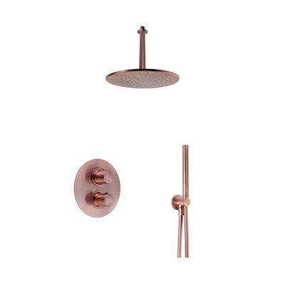 Regendoucheset Inbouw Salenzi Giro R Plafond Uitloop Gegalvaniseerd Geborsteld Koper 30 cm OP=OP