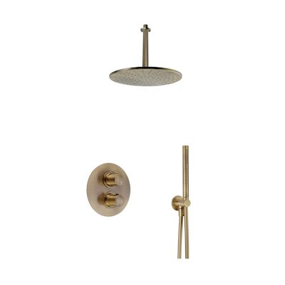 Regendoucheset Inbouw Salenzi Giro R Plafond Uitloop Gegalvaniseerd Geborsteld Messing Goud 20 cm OP=OP