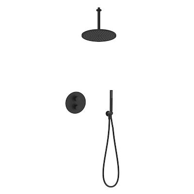 Regendoucheset Inbouw Salenzi Giro R Plafond Uitloop Gepoedercoat Messing Mat Zwart 30 cm OP=OP