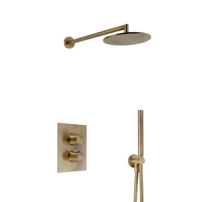 Regendoucheset Inbouw Salenzi Giro S Muur Uitloop Gegalvaniseerd Geborsteld Messing Goud 30 cm OP=OP