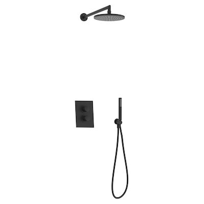 Regendoucheset Inbouw Salenzi Giro S Muur Uitloop Gepoedercoat Messing Mat Zwart 30 cm OP=OP