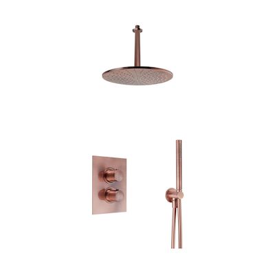 Regendoucheset Inbouw Salenzi Giro S Plafond Uitloop Gegalvaniseerd Geborsteld Koper 30 cm OP=OP