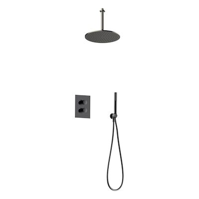 Regendoucheset Inbouw Salenzi Giro S Plafond Uitloop Gegalvaniseerd Messing Zwart Chroom 30 cm OP=OP