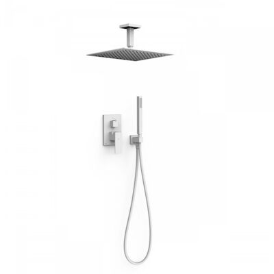 Regendoucheset Inbouw Tres Cuadro Exclusive Met Plafondarm en Handdoucheset met Staafhanddouche Mat Wit