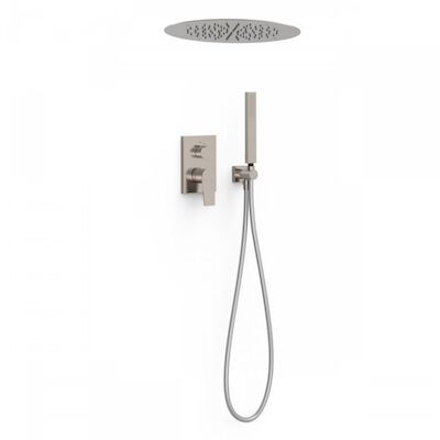 Regendoucheset Inbouw Tres Project Rond 38 cm Met Plafonddouche en Handdoucheset met Staafhanddouche Rapid Box RVS