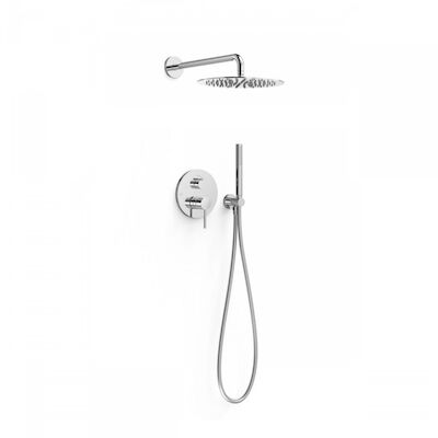 Regendoucheset Inbouw Tres Study Exclusive Rond 30 cm Met Wandarm en Handdoucheset met Staafhanddouche Rapid Box Chroom