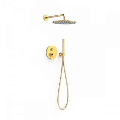 Regendoucheset Inbouw Tres Study Exclusive Rond 30 cm Met Wandarm en Handdoucheset met Staafhanddouche Rapid Box Goud