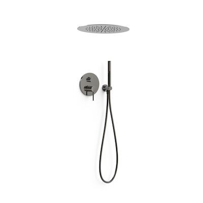 Regendoucheset Inbouw Tres Study Exclusive Rond 38 cm met Plafonddouche en Handdoucheset met Staafhanddouche Rapid Box Metallic Zwart