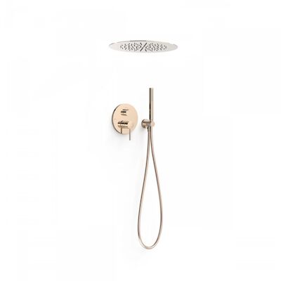 Regendoucheset Inbouw Tres Study Exclusive Rond 38 cm met Plafonddouche en Handdoucheset met Staafhanddouche Rapid Box Rosé Goud