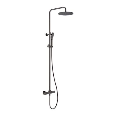 Regendoucheset MAY Opbouw met Thermostaat, Incl. 3-Standen Handdouche & Hoofddouche 25 cm Geborsteld Carbon Black PVD