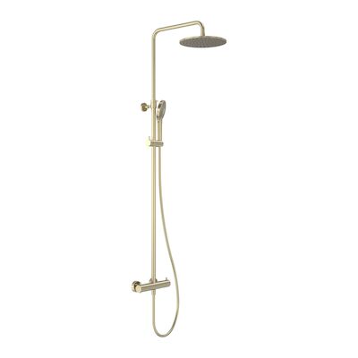 Regendoucheset MAY Opbouw met Thermostaat, Incl. 3-Standen Handdouche & Hoofddouche 25 cm Geborsteld Mat Goud PVD