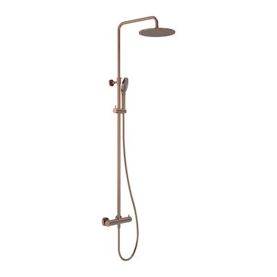 Regendoucheset MAY Opbouw met Thermostaat, Incl. 3-Standen Handdouche & Hoofddouche 25 cm Geborsteld Mat Koper PVD