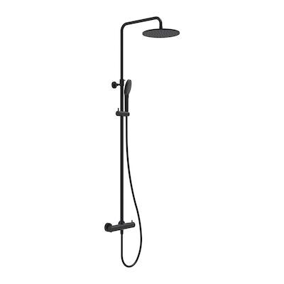 Regendoucheset MAY Opbouw met Thermostaat, Incl. 3-Standen Handdouche & Hoofddouche 25 cm Mat Zwart PED
