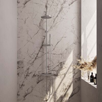 Regendoucheset Opbouw Brauer Chrome Carving 20 cm Thermostatisch met Staaf Handdouche Chroom