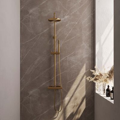 Regendoucheset Opbouw Brauer Gold Edition 30 cm Thermostatisch met Staaf Handdouche Geborsteld Goud