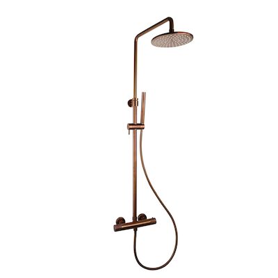 Regendoucheset Opbouw Sanilux Blair Thermostatisch Geribbelde Knop Douchekop 25 cm Brons