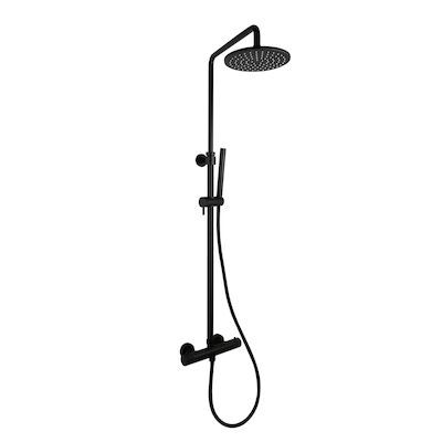 Regendoucheset Opbouw Sanilux Blair Thermostatisch Geribbelde Knop Douchekop 30 cm Mat Zwart