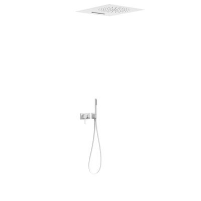 Regendoucheset Tres 3V 3-Weg Mengkraan Met waterval Plafond Douchekop Handdouche Mat Wit