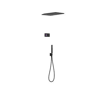 Regendoucheset Tres Shower Technology Inbouw Elektrische Thermostaat 3-Weg met Wand Waterval Douchekop 55×28 cm Mat Zwart