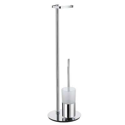 Reserverolhouder Smedbo Outline met Borstelhouder Mat Glas Container Rond 23×78 cm Chroom