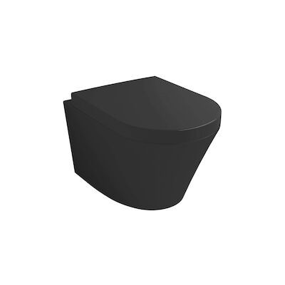 Rimless Wandcloset BWS Mark Mat Zwart PK Met Toiletzitting Softclose En Quick Release Mat Zwart