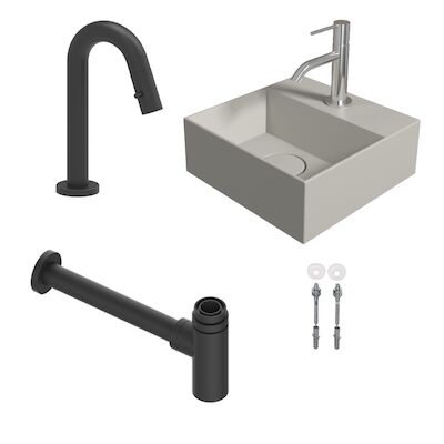 Salenzi Fonteinset Spy 30×30 cm Mat Grijs (Keuze uit 8 kranen in 4 kleuren)