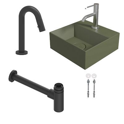 Salenzi Fonteinset Spy 30×30 cm Mat Legergroen (Keuze uit 8 kranen in 4 kleuren)