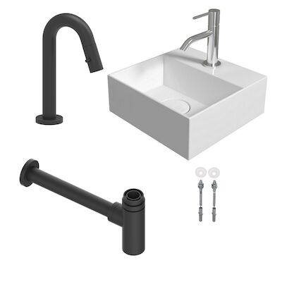 Salenzi Fonteinset Spy 30×30 cm Mat Wit (Keuze uit 8 kranen in 4 kleuren)