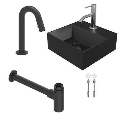 Salenzi Fonteinset Spy 30×30 cm Mat Zwart (Keuze uit 8 kranen in 4 kleuren)