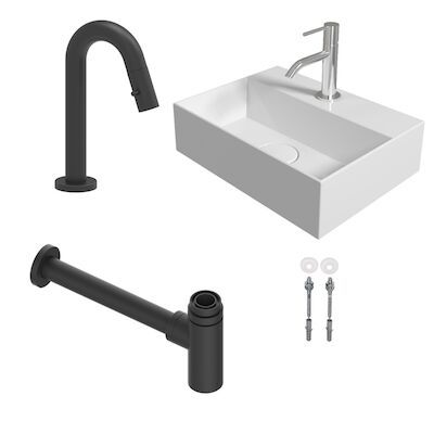 Salenzi Fonteinset Spy 40×30 cm Glans Wit (Keuze uit 8 kranen in 4 kleuren)