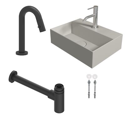 Salenzi Fonteinset Spy 40×30 cm Mat Grijs (Keuze uit 8 kranen in 4 kleuren)