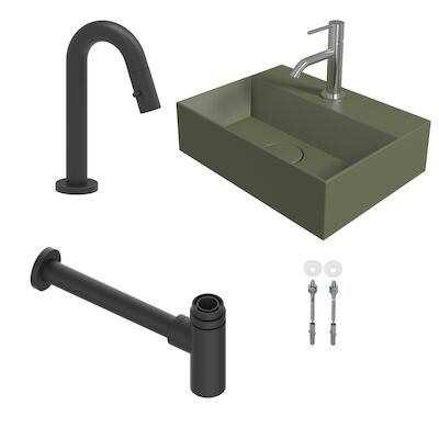 Salenzi Fonteinset Spy 40×30 cm Mat Legergroen (Keuze uit 8 kranen in 4 kleuren)