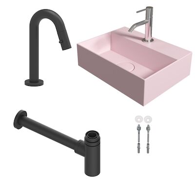Salenzi Fonteinset Spy 40×30 cm Mat Roze (Keuze uit 8 kranen in 4 kleuren)