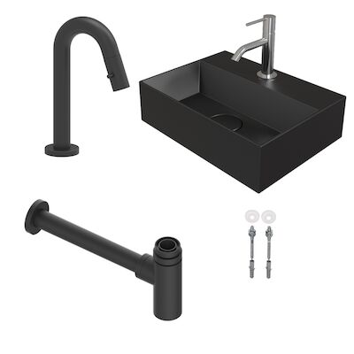 Salenzi Fonteinset Spy 40×30 cm Mat Zwart (Keuze uit 8 kranen in 4 kleuren)