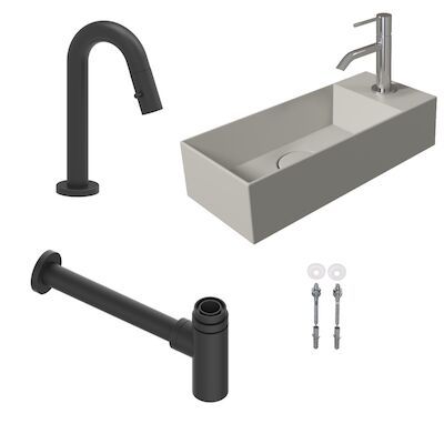Salenzi Fonteinset Spy 45×20 cm Mat Grijs (Keuze uit 8 kranen in 4 kleuren)
