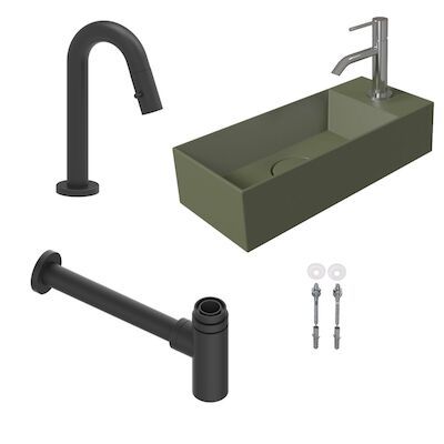 Salenzi Fonteinset Spy 45×20 cm Mat Legergroen (Keuze uit 8 kranen in 4 kleuren)