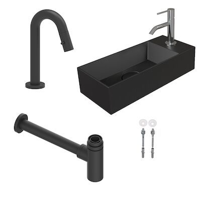 Salenzi Fonteinset Spy 45×20 cm Mat Zwart (Keuze uit 8 kranen in 4 kleuren)