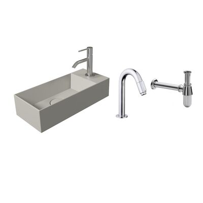 Salenzi Fonteinset Spy Mat Grijs 45×20 cm Chroom (Keuze uit 20 kranen)