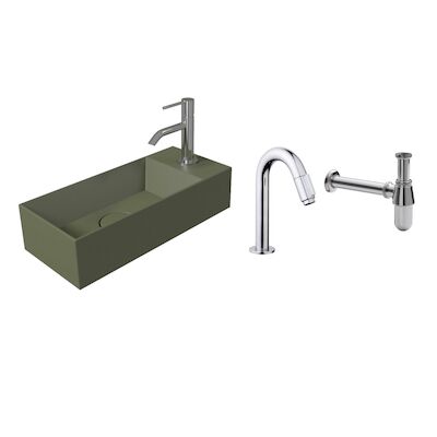 Salenzi Fonteinset Spy Mat Groen 45×20 cm Chroom (Keuze uit 20 kranen)