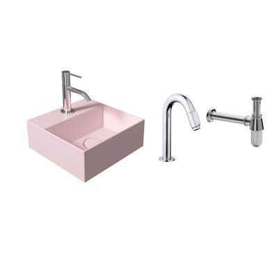 Salenzi Fonteinset Spy Mat Roze 30×30 cm Chroom (Keuze uit 20 kranen)