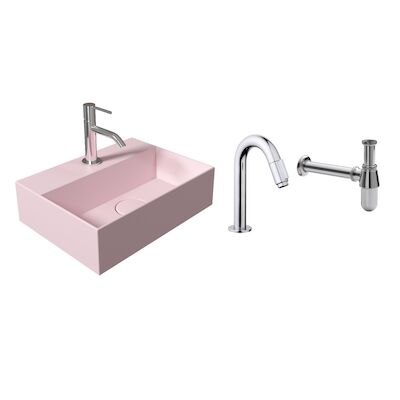 Salenzi Fonteinset Spy Mat Roze 40×30 cm Chroom (Keuze uit 20 kranen)