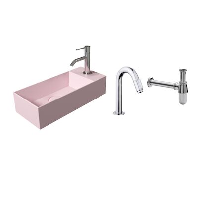 Salenzi Fonteinset Spy Mat Roze 45×20 cm Chroom (Keuze uit 20 kranen)