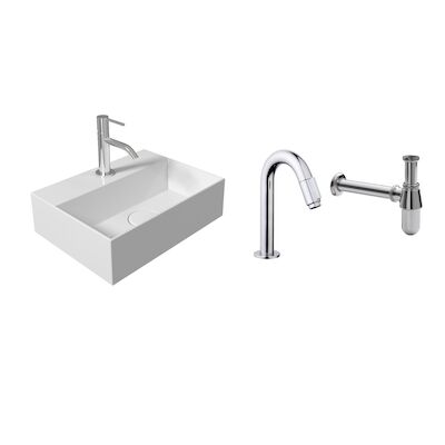 Salenzi Fonteinset Spy Mat Wit 40×30 cm Chroom (Keuze uit 20 kranen)