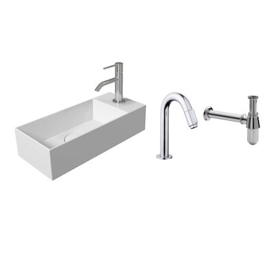Salenzi Fonteinset Spy Mat Wit 45×20 cm Chroom (Keuze uit 20 kranen)