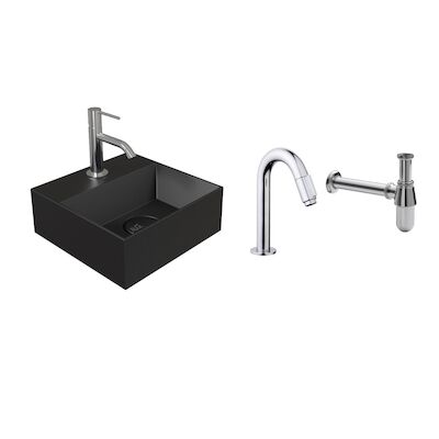 Salenzi Fonteinset Spy Mat Zwart 30×30 cm Chroom (Keuze uit 20 kranen)