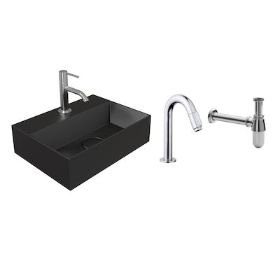 Salenzi Fonteinset Spy Mat Zwart 40×30 cm Chroom (Keuze uit 20 kranen)
